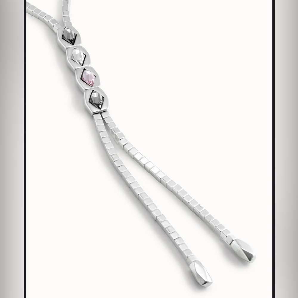 UNO de 50 Superstition Dazzle Collection Silver Plated Crystal Lariat Necklace